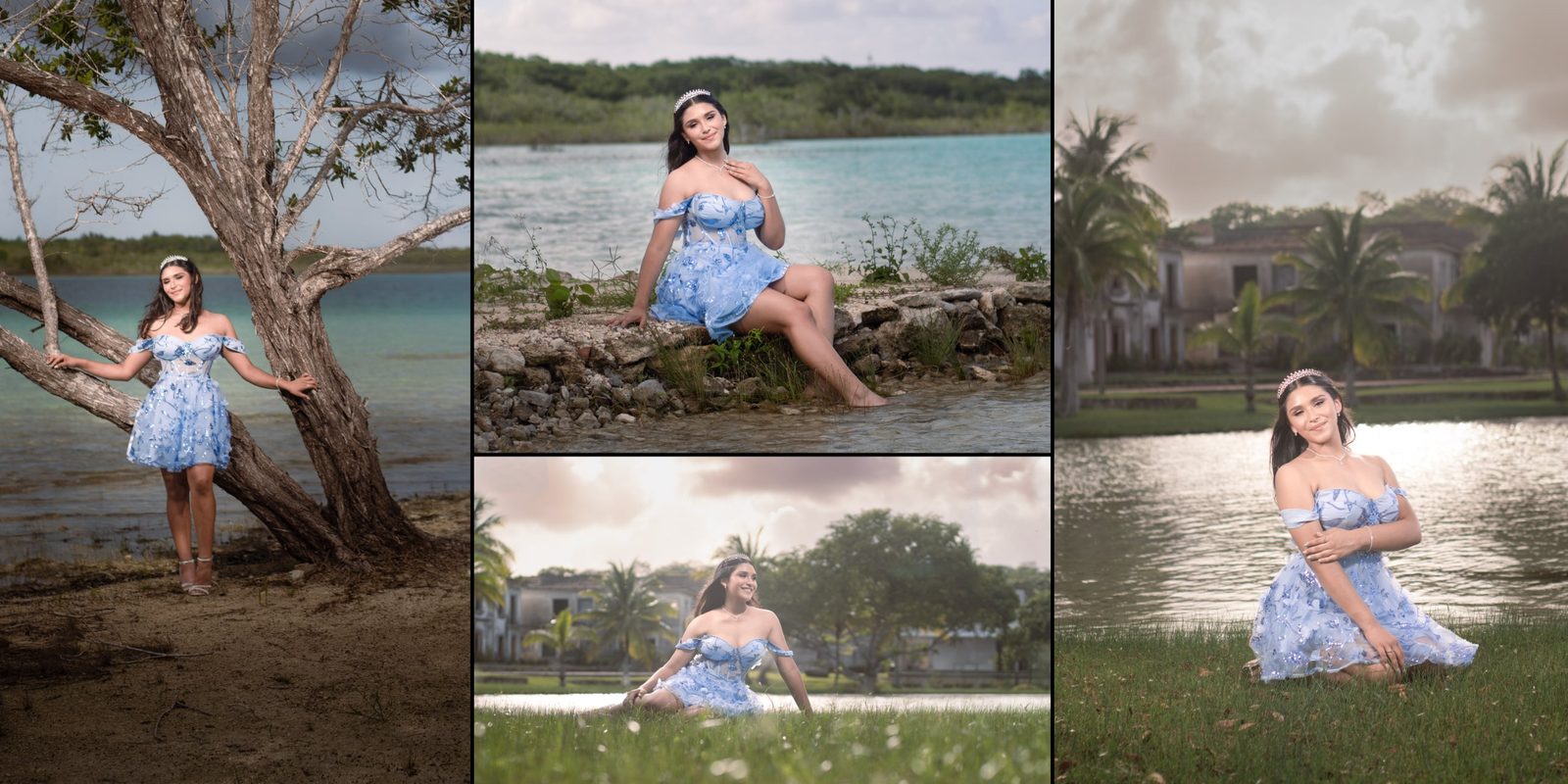 Sesión de XV años con vestido corto en la laguna
